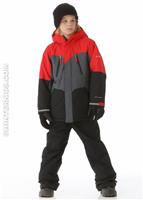 Boys Ice Slope Long Jacket (Bright Red/Mystery/Black) - Alt. View