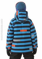 Boys Ice Slope Long Jacket (Compass Blue Simple Stripe) - Back View