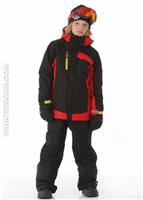 Boys Ryder Warmth Long Jacket (Black/Bright Red) - Alt. View