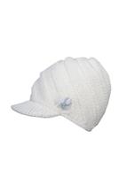 Girls Brim Hand Knit Hat (White) - Girls Brim Hand Knit Hat (White)