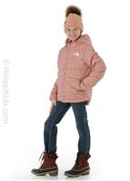 Girls Reversible Perrito Jacket - Pink Clay Confetti Sweater Print - TNF Girls Reversible Perrito Jacket - WinterKids.com                                                                                                  