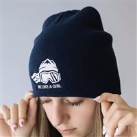 Embroidered Beanie - Ski Like A Girl - Navy