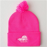 Embroidered Pom-Pom Hat - Ski Like A Girl - Neon Pink