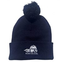 Embroidered Pom-Pom Hat - Board Like A Girl - Navy